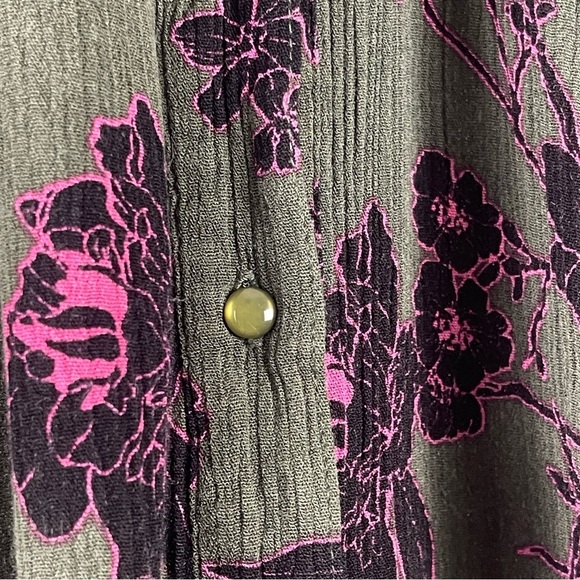 Mod Lusive Large Multicolored Blouse Puff Sleeves Mandarin Collar Retro Boho - Picture 3 of 8